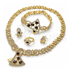 Collar, Pulsera, Dije y Anillo 06.59.0067 Oro Laminado, Diseño de Espiral, con Cristal Onix Negro y Blanca, Pulido, Tono Dorado