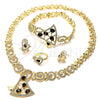Collar, Pulsera, Dije y Anillo 06.59.0067 Oro Laminado, Diseño de Espiral, con Onix Negro and Blanca Cristal, Pulido, Tono Dorado