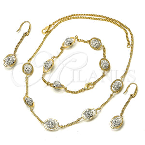 Collar, Pulsera y Dije 06.59.0090 Oro Laminado, Diseño de Bola, con Blanca Cristal, Pulido, Tono Dorado