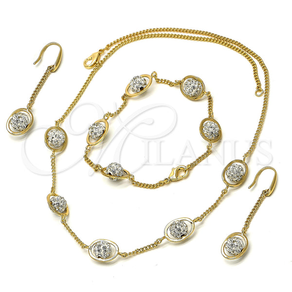 Collar, Pulsera y Dije 06.59.0090 Oro Laminado, Diseño de Bola, con Blanca Cristal, Pulido, Tono Dorado