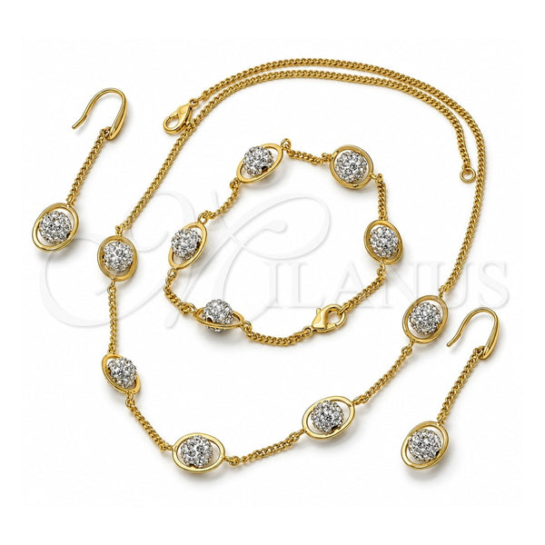 Collar, Pulsera y Dije 06.59.0090 Oro Laminado, Diseño de Bola, con Cristal Blanca, Pulido, Tono Dorado
