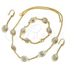 Collar, Pulsera y Dije 06.59.0090 Oro Laminado, Diseño de Bola, con Blanca Cristal, Pulido, Tono Dorado