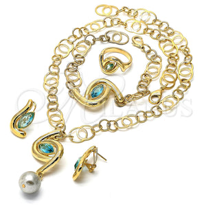 Collar, Pulsera, Dije y Anillo 06.59.0097 Oro Laminado, con Blanca Cristal, Pulido, Tono Dorado