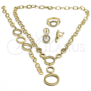 Collar, Pulsera, Dije y Anillo 06.59.0104 Oro Laminado, Diseño de Infinito, con Blanca Zirconia Cubica, Pulido, Tono Dorado
