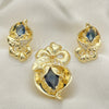 Juego de Arete y Dije de Adulto 10.59.0193 Oro Laminado, Diseño de Arco y Flor, con Negro Zirconia Cubica and Blanca Cristal, Pulido, Tono Dorado