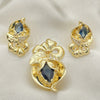Juego de Arete y Dije de Adulto 10.59.0193 Oro Laminado, Diseño de Arco y Flor, con Negro Zirconia Cubica and Blanca Cristal, Pulido, Tono Dorado