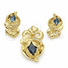 Juego de Arete y Dije de Adulto 10.59.0193 Oro Laminado, Diseño de Arco y Flor, con Negro Zirconia Cubica and Blanca Cristal, Pulido, Tono Dorado