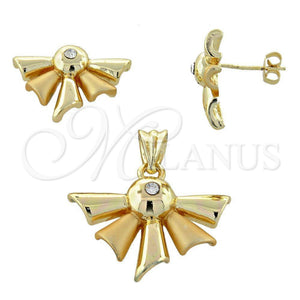 Juego de Arete y Dije de Adulto 10.59.0191 Oro Laminado, con Blanca Cristal, Pulido, Tono Dorado