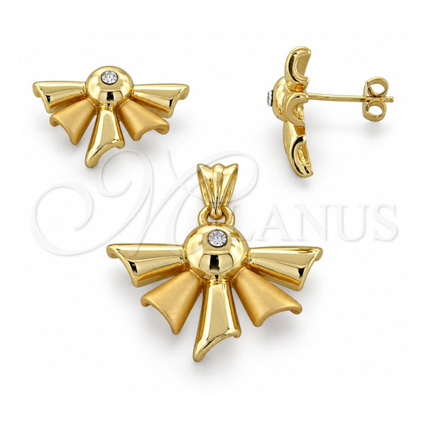 Juego de Arete y Dije de Adulto 10.59.0191 Oro Laminado, con Blanca Cristal, Pulido, Tono Dorado