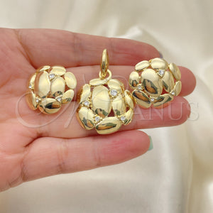 Juego de Arete y Dije de Adulto 10.59.0187 Oro Laminado, con Blanca Cristal, Pulido, Tono Dorado