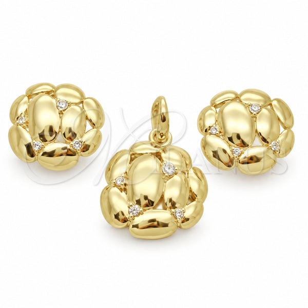 Juego de Arete y Dije de Adulto 10.59.0187 Oro Laminado, con Blanca Cristal, Pulido, Tono Dorado