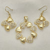 Juego de Arete y Dije de Adulto 10.59.0126 Oro Laminado, Diseño de Corazón, con Blanca Cristal, Pulido, Tono Dorado