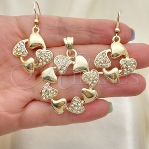 Juego de Arete y Dije de Adulto 10.59.0126 Oro Laminado, Diseño de Corazón, con Blanca Cristal, Pulido, Tono Dorado