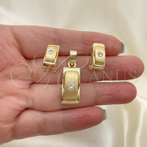 Juego de Arete y Dije de Adulto 10.59.0182 Oro Laminado, con Blanca Cristal, Pulido, Tono Dorado