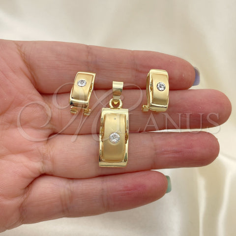 Juego de Arete y Dije de Adulto 10.59.0182 Oro Laminado, con Blanca Cristal, Pulido, Tono Dorado