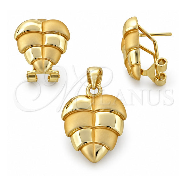 Juego de Arete y Dije de Adulto 10.59.0147 Oro Laminado, Diseño de Oja, Pulido, Tono Dorado