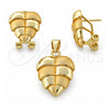 Juego de Arete y Dije de Adulto 10.59.0147 Oro Laminado, Diseño de Oja, Pulido, Tono Dorado