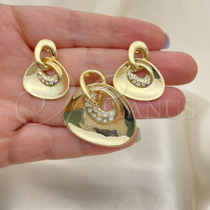 Juego de Arete y Dije de Adulto 10.59.0127 Oro Laminado, con Blanca Cristal, Pulido, Tono Dorado