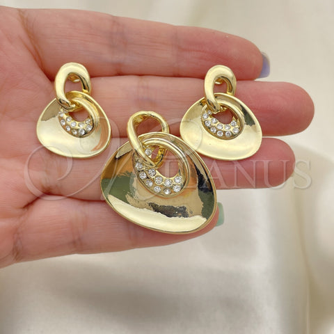 Juego de Arete y Dije de Adulto 10.59.0127 Oro Laminado, con Blanca Cristal, Pulido, Tono Dorado