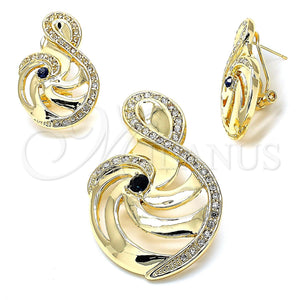 Juego de Arete y Dije de Adulto 10.59.0142.1 Oro Laminado, Diseño de Nota Musical, con Violeta Oscuro and Blanca Zirconia Cubica, Pulido, Tono Dorado