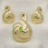 Juego de Arete y Dije de Adulto 10.59.0142 Oro Laminado, Diseño de Nota Musical, con Verde and Blanca Zirconia Cubica, Pulido, Tono Dorado