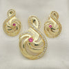 Juego de Arete y Dije de Adulto 10.59.0142.2 Oro Laminado, Diseño de Nota Musical, con Fucsia and Blanca Zirconia Cubica, Pulido, Tono Dorado