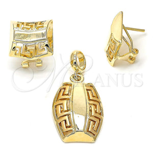 Juego de Arete y Dije de Adulto 10.59.0161 Oro Laminado, Diseño de Llave Griega, Pulido, Tono Dorado