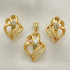 Juego de Arete y Dije de Adulto 10.59.0170 Oro Laminado, Diseño de Corazón, con Blanca Cristal, Mate, Tono Dorado