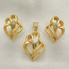 Juego de Arete y Dije de Adulto 10.59.0170 Oro Laminado, Diseño de Corazón, con Blanca Cristal, Mate, Tono Dorado