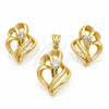 Juego de Arete y Dije de Adulto 10.59.0170 Oro Laminado, Diseño de Corazón, con Blanca Cristal, Mate, Tono Dorado