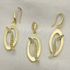 Juego de Arete y Dije de Adulto 10.59.0121 Oro Laminado, con Blanca Cristal, Pulido, Tono Dorado