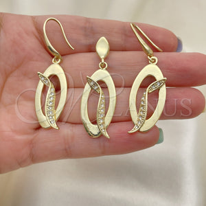 Juego de Arete y Dije de Adulto 10.59.0121 Oro Laminado, con Blanca Cristal, Pulido, Tono Dorado