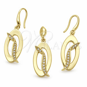 Juego de Arete y Dije de Adulto 10.59.0121 Oro Laminado, con Blanca Cristal, Pulido, Tono Dorado