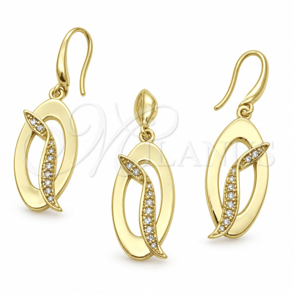Juego de Arete y Dije de Adulto 10.59.0121 Oro Laminado, con Blanca Cristal, Pulido, Tono Dorado
