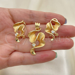 Juego de Arete y Dije de Adulto 10.59.0152 Oro Laminado, con Blanca Cristal, Mate, Tono Dorado