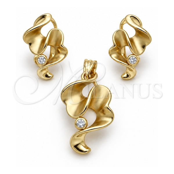 Juego de Arete y Dije de Adulto 10.59.0152 Oro Laminado, con Blanca Cristal, Mate, Tono Dorado