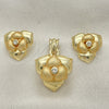 Juego de Arete y Dije de Adulto 10.59.0155 Oro Laminado, Diseño de Flor, con Blanca Cristal, Mate, Tono Dorado