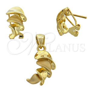 Juego de Arete y Dije de Adulto 10.59.0124 Oro Laminado, Diseño de Torcido, Pulido, Tono Dorado