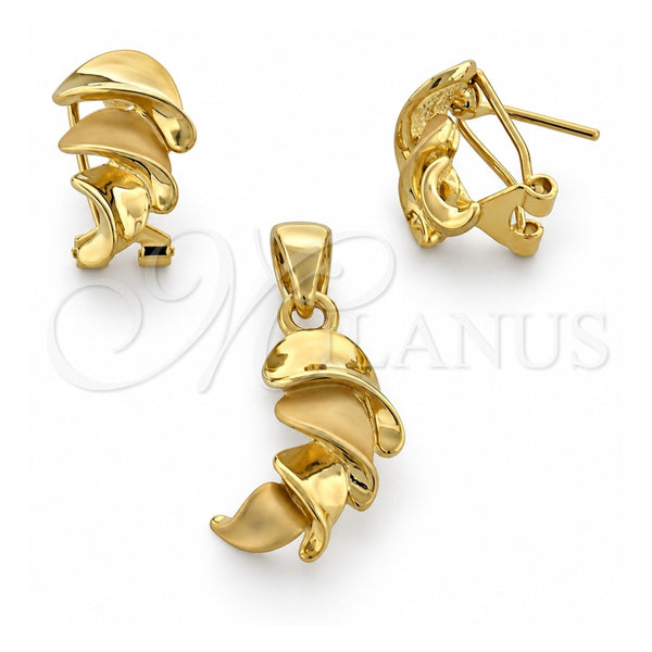 Juego de Arete y Dije de Adulto 10.59.0124 Oro Laminado, Diseño de Torcido, Pulido, Tono Dorado