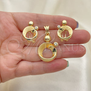 Juego de Arete y Dije de Adulto 10.59.0146 Oro Laminado, con Blanca Cristal, Pulido, Tono Dorado