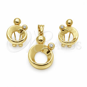 Juego de Arete y Dije de Adulto 10.59.0146 Oro Laminado, con Blanca Cristal, Pulido, Tono Dorado