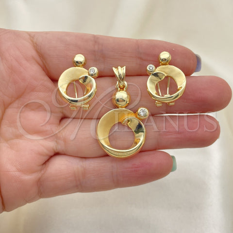 Juego de Arete y Dije de Adulto 10.59.0146 Oro Laminado, con Blanca Cristal, Pulido, Tono Dorado