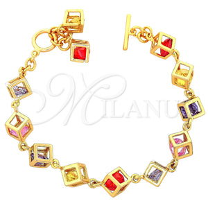 Pulsera Elegante 03.60.0054.07 Oro Laminado, con Multicolor Zirconia Cubica, Pulido, Tono Dorado (13 MM Thickness, 7 Inches Length)