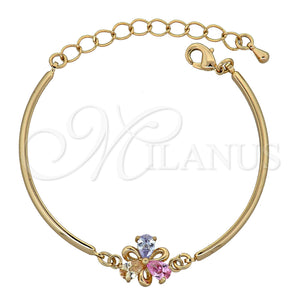 Pulsera Elegante 03.65.1138 Oro Laminado, Diseño de Flor, con Multicolor Zirconia Cubica, Pulido, Tono Dorado (7 Inches Length)