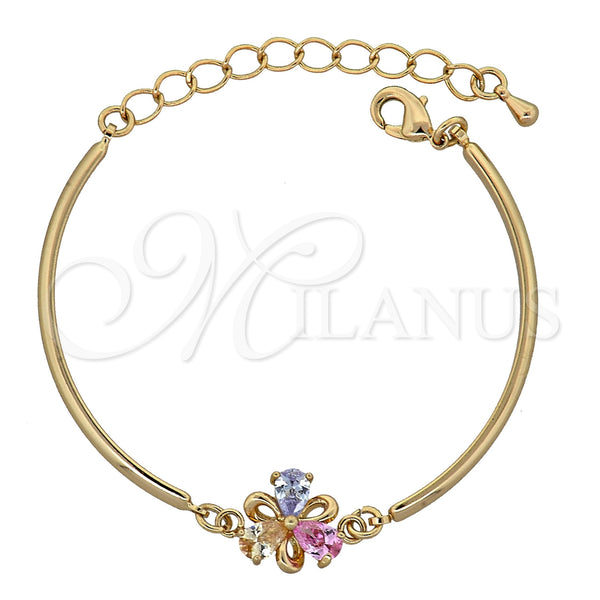 Pulsera Elegante 03.65.1138 Oro Laminado, Diseño de Flor, con Multicolor Zirconia Cubica, Pulido, Tono Dorado (7 Inches Length)