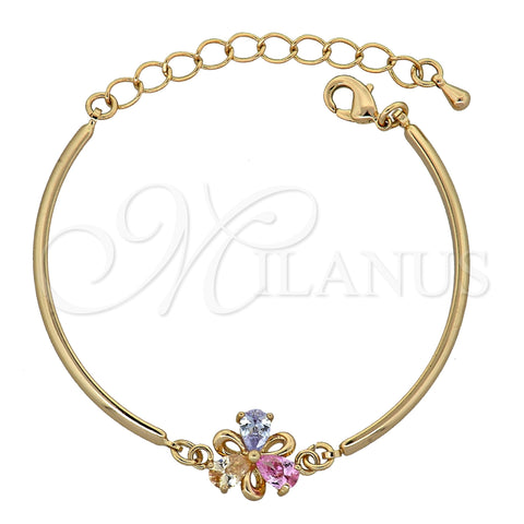 Pulsera Elegante 03.65.1138 Oro Laminado, Diseño de Flor, con Multicolor Zirconia Cubica, Pulido, Tono Dorado (7 Inches Length)