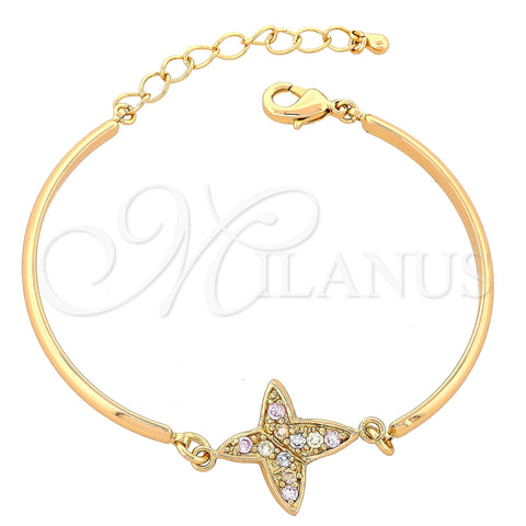Pulsera Elegante 03.65.1133.1 Oro Laminado, Diseño de Mariposa, con Multicolor Zirconia Cubica, Pulido, Tono Dorado (7 Inches Length)