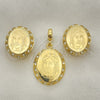 Juego de Arete y Dije de Adulto 10.59.0162 Oro Laminado, Diseño de Jesus, con Blanca Zirconia Cubica, Pulido, Tono Dorado