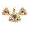 Juego de Arete y Dije de Adulto 10.59.0151 Oro Laminado, con Zirconia Cubica Tanzanita Oscuro, Pulido, Tono Dorado