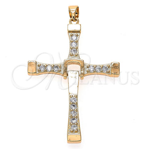 Dije Religioso 05.195.0021 Oro Laminado, Diseño de Cruz, con Blanca Zirconia Cubica, Pulido, Tono Dorado